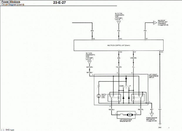 Schemat elektrycznych szyb Honda Accord