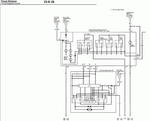 Schemat elektrycznych szyb Honda Accord