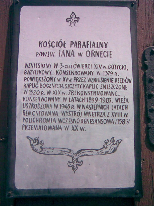 Orneta - gotycki kościół św. Jana - tablica z opisem