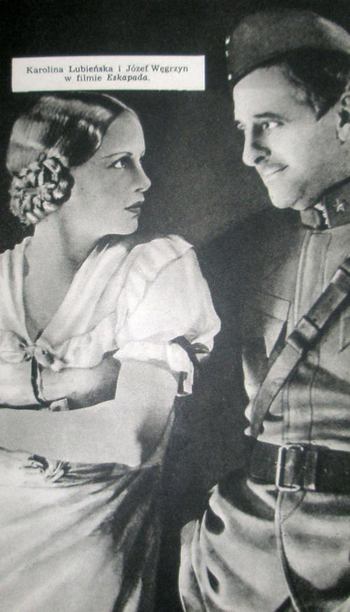 Aktorzy Józef Węgrzyn i Karolina Lubieńska, zdjęcia z filmu " Ostatnia Eskapada "_1933 r.