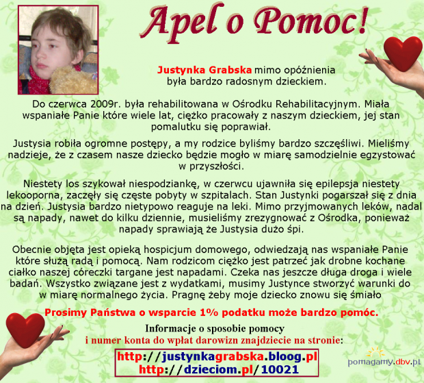 Justyna Grabska - Opóźnienie psychoruchowe Padaczka - Zespół Lennoxa-Gastauta -- http://pomagamy.dbv.pl/ #JustynaGrabska #OpóźnieniePsychoruchowe #Padaczka #epilepsja #pomagamydbvpl #StronaInformacyjna #ApelOPomoc #LudzkaTragedia #PomocDziecku